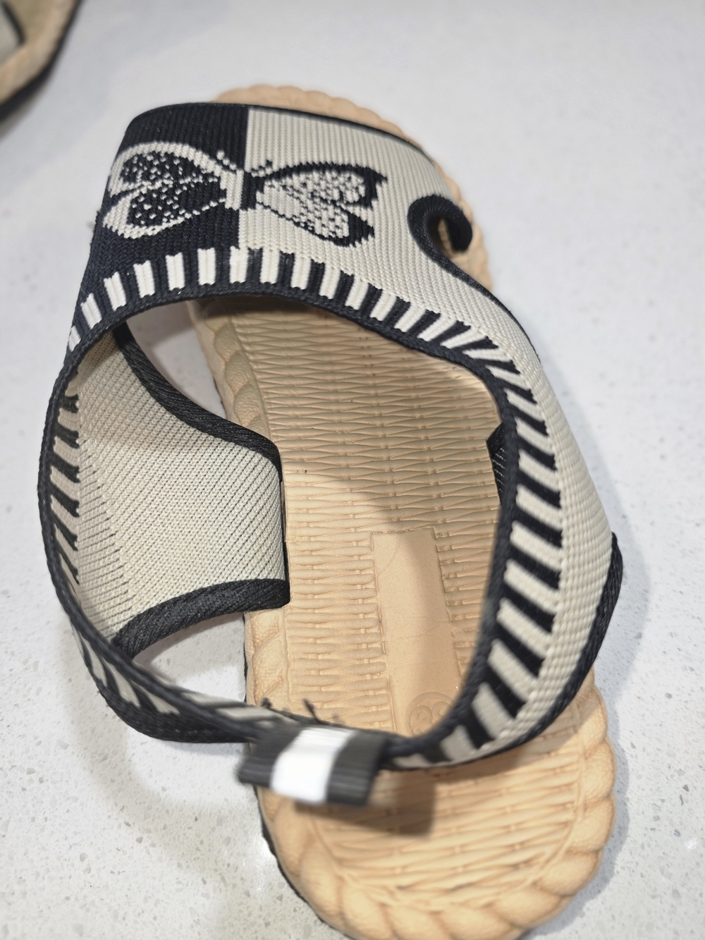 Beige & Black Butterfly Knit Slide Sandals - Picture 6 of 9